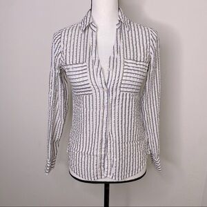 Express The Portofino‎ Shirt Gold White Blue Striped Women's Sz Slim Small